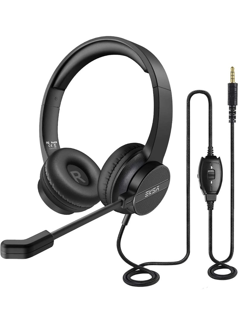 EKSA Headset with Microphone for Laptop, USB Environmental Noise Cancelling Headset, Adjustable Mic Boom, All-Day Comfort On Ear Computer Headphone for Home Office Call Center Skype Zoom - Image 3